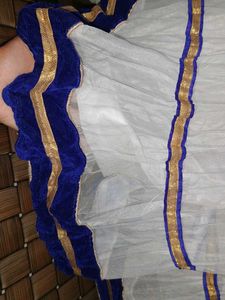 White & Blue Lehnga Skirt With Gota Patti Work
