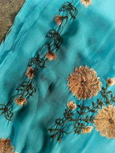 Aqua Blue Embroidered Saree
