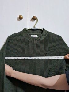 Army Green Dropped Shoulders Sweater