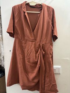 FABALLEY Elegant Rust Colored Wrap Dress