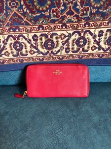 Coach Red Leather Zip Around Wallet