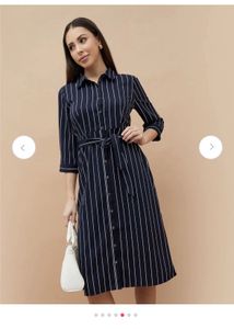Navy blue Striped  Shirt Dress