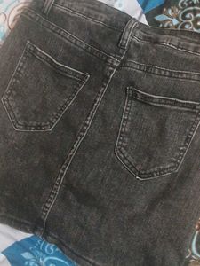 Dark Wash Denim Mini Skirt with Slit