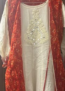 Elegant Cream Kurta with Orange jacket