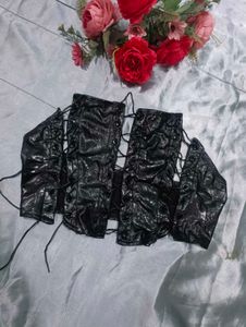 Lace-up Faux Leather Corset Top
