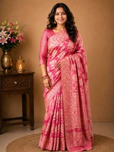 Elegant Pink Chikankari Silk Saree