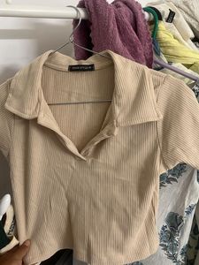 Ribbed Collared Crop Top 100%cotton