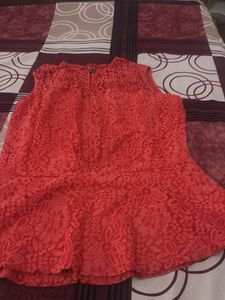 Coral Lace Peplum Top