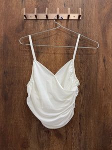 Chic White V neck Ruched Crop Top