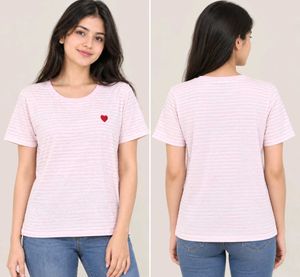 Pink Striped T-Shirt with Red Heart Detail
