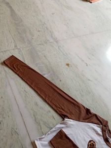 Brown &amp; White Long Sleeve Top with Heart Patch