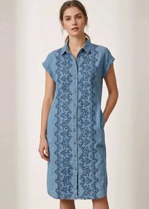 Denim Dress with Blue Embroidery
