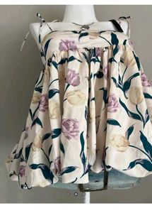 Floral Print Square Neck Tie Strap Top💕