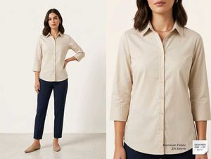 Classic Beige 3/4 Sleeve Shirt for Women