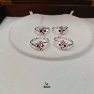 Silver Rings with Red &amp; White Stones