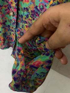 Colorful Floral Print Button-Up Blouse