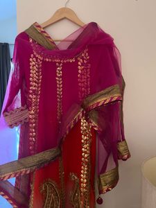 Stunning Pink Kurta Set with Gold Embellishments