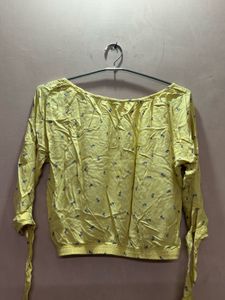 Yellow Floral Gathered Neck Crop Top
