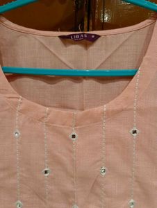 Libas Peach Kurta with Mirror Work