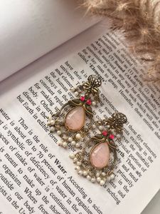 Elegant Pink Stone Dangle Earrings