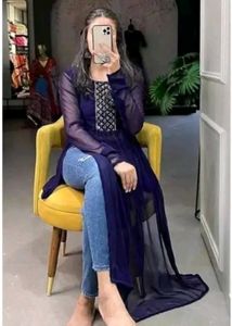 Navy Blue Sheer Kurta