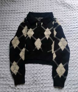 Argyle Knit Polo Sweater