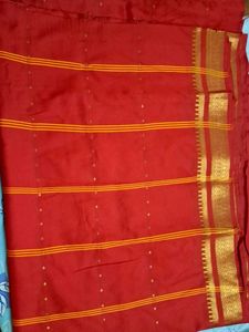 Elegant Red Silk Saree with Gold Border