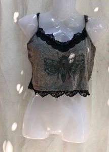 Gothic Moth Lace Trim Cami Top