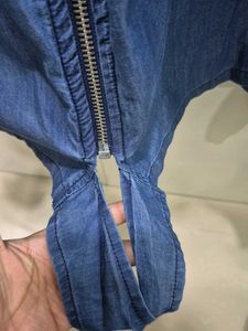 Embroidered Cotton Denim Zip-Up Top
