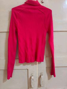 Hot Pink Ribbed Turtleneck Sweater