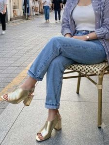 Stylish Gold Slingback Block Heels