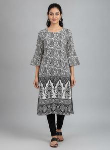 Stylish Black & White Paisley Print Kurta