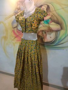 Boho Yellow Floral Print Skirt and Top Set