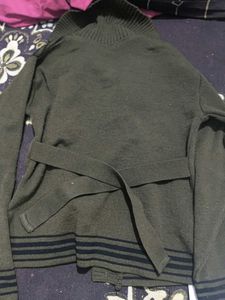 Olive Green Knitted Cardigan with Belt