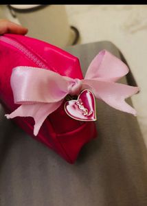 Hot Pink YSL Heart Pouch with Bow