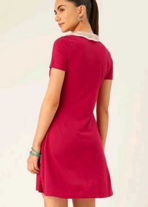 Cute Maroon Dress with Embroidered Lace Collar