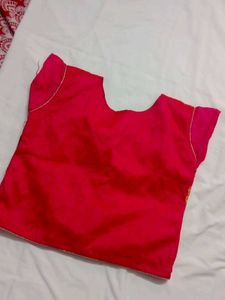 Yellow N Magenta Crop Top With Skirt