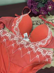 Coral Lace Bra and Panty Set