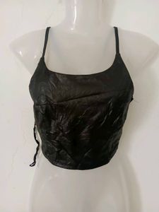 leather Black Crop Top