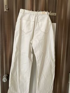 White Wide-Leg Pants with Contrast Stitching
