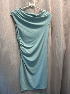 H&amp;M Sage Green One-Shoulder Ruched Mini Dress