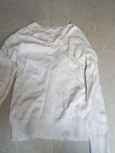 White V-Neck Knit Sweater