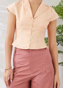Orange Striped Button-Up Top