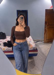 Brown Cut-Out Long Sleeve Top