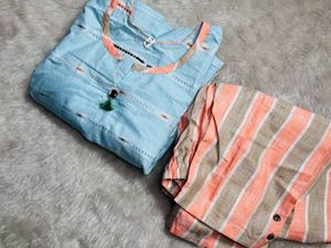 Stylish Blue & Peach Kurta Set