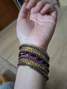 Vibrant Purple &amp; Gold Bangle Set