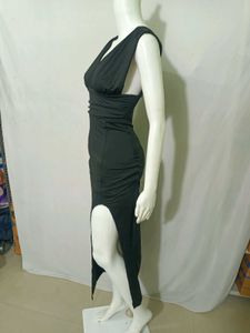 Elegant Black Ruched Side Slit Dress