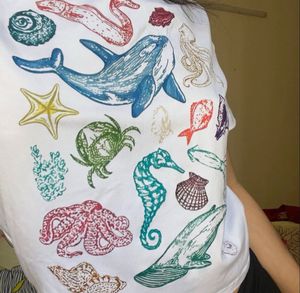 Cute Sea Life Graphic Cropped T-Shirt
