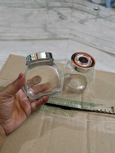 unused Set of 2 Glass Jars with Lids