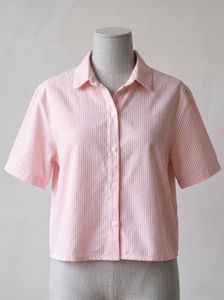 Pink Striped Short Sleeve Button-Up Top